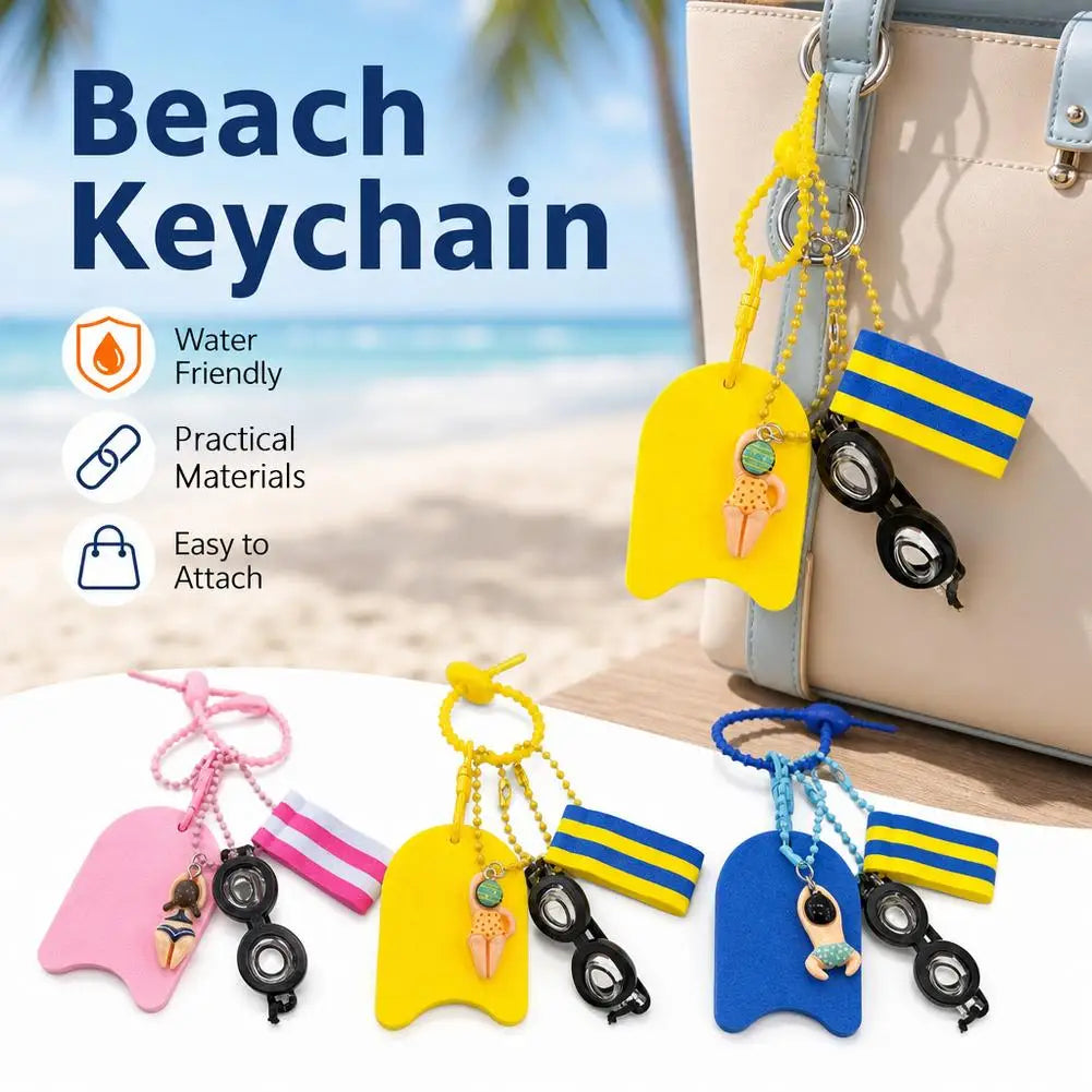New Cartoon Girls Boys Swimming Keychain Summer Swimming Pool Float Board Glasses Keyrings Pendant Charm Accessories Gifts