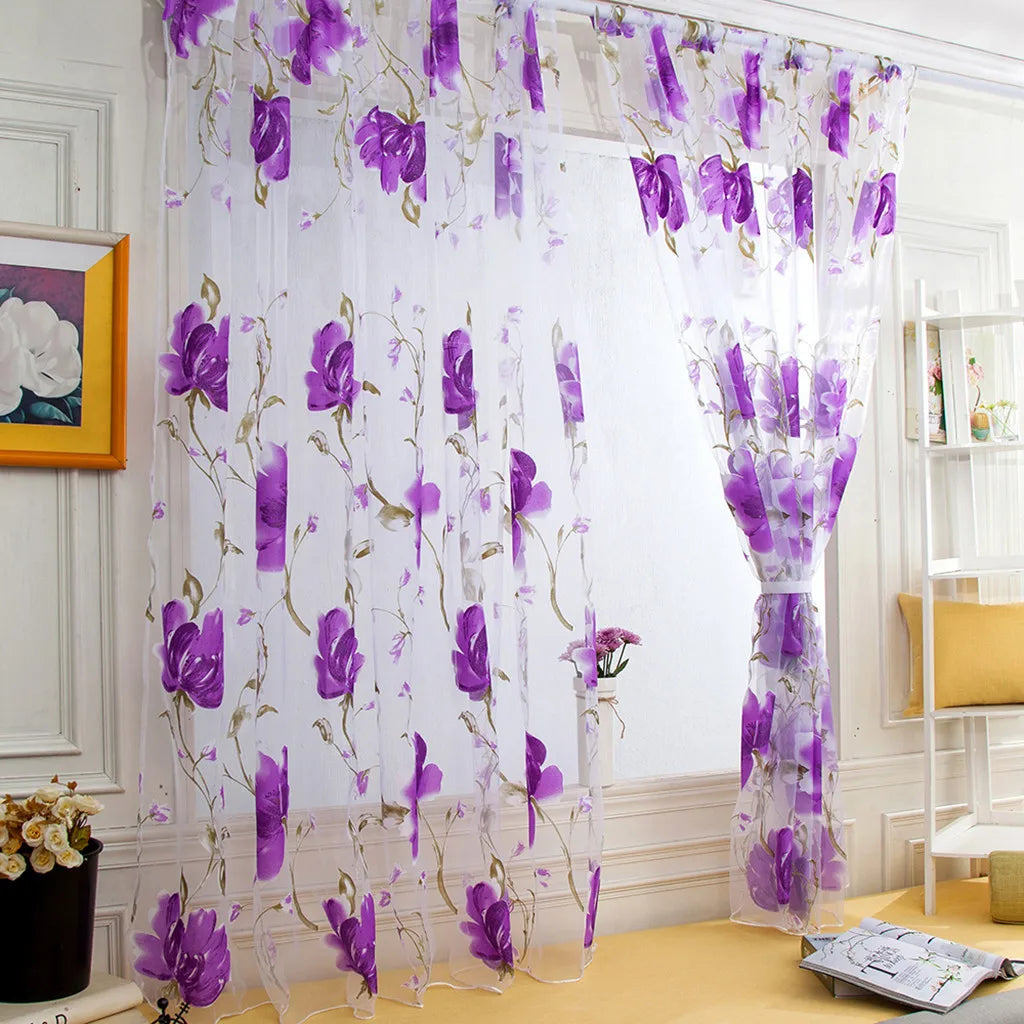 Floral Tulle Curtains For Living Room White Sheer Curtains For Bedroom Door Short Kitchen Window Curtains Drapes decoration