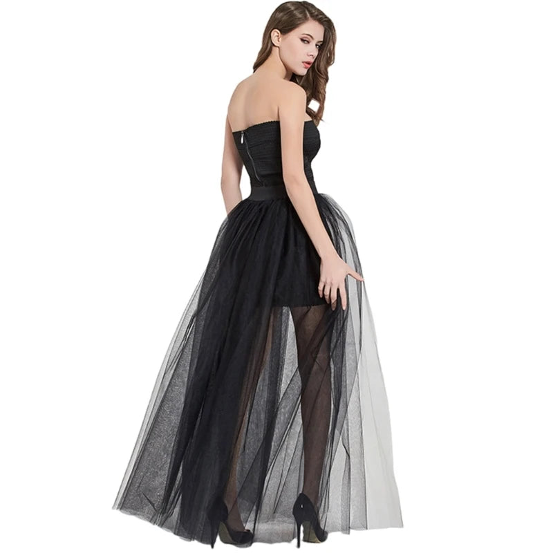 Women Tulle Tutu Long Skirts Wedding Party Cocktail Prom Bandage Mesh Maxi Skirt Bridal High Waist Detachable Overskirt Overlay