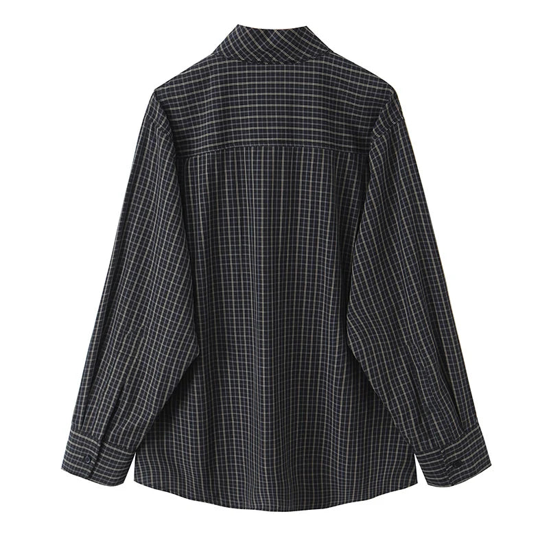 Chic Fashion Check Shirts for Women 2026 New Long Sleeve Scarf Collar Women's Casual Loose Simple Style Shirt And Blouse Tops