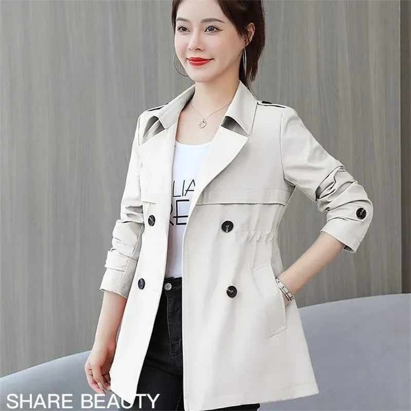 New Women's Trench Coats Spring Autumn Jackets Lined Casual Coat Suit Collar Women Korean Fashion Women's Jacket 2025 Slim Pink