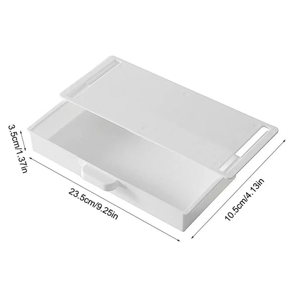 Boîte de rangement en ABS blanche pour organisateur de tiroir sous bureau, avec couvercle à charnière et poignée intégrée, pour un accès et une organisation pratiques.