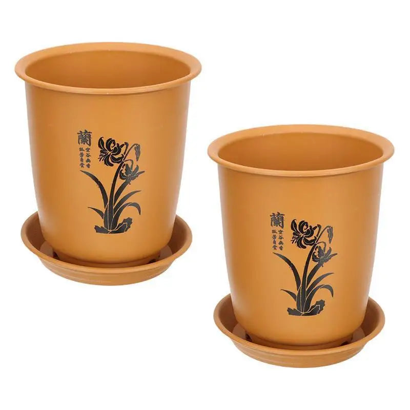 2 Sets Orchid Pots Plastic Imitation Porcelain Flowerpot Planter with Trays Durable and Lightweight Plant Nursery Pots
