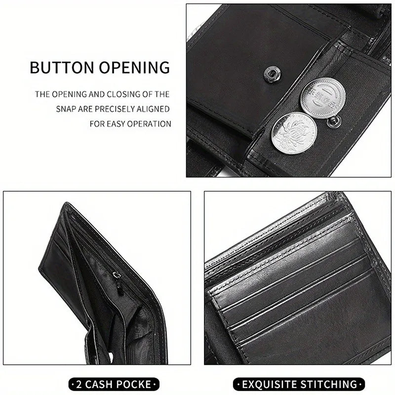 Men's Genuine Leather Wallet, Rfid Anti-Theft Brush, Anti-Magnetic, Short Coin Purse, Large Capacity, Multi-Slot Buckle Wallet