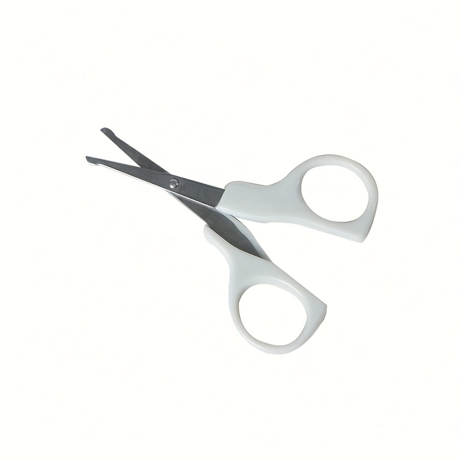 white-handled baby nail clippers with sleek rounded finger loops and polished metallic blades from the baby wooden grooming set and healthcare kit