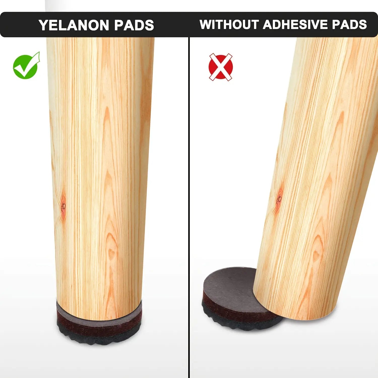 Patins Yelanon noirs en caoutchouc avec surface texturée antidérapante, conçus pour protéger les pieds de meubles en bois, inclus dans un lot de 52 patins de protection de sol pour meubles.