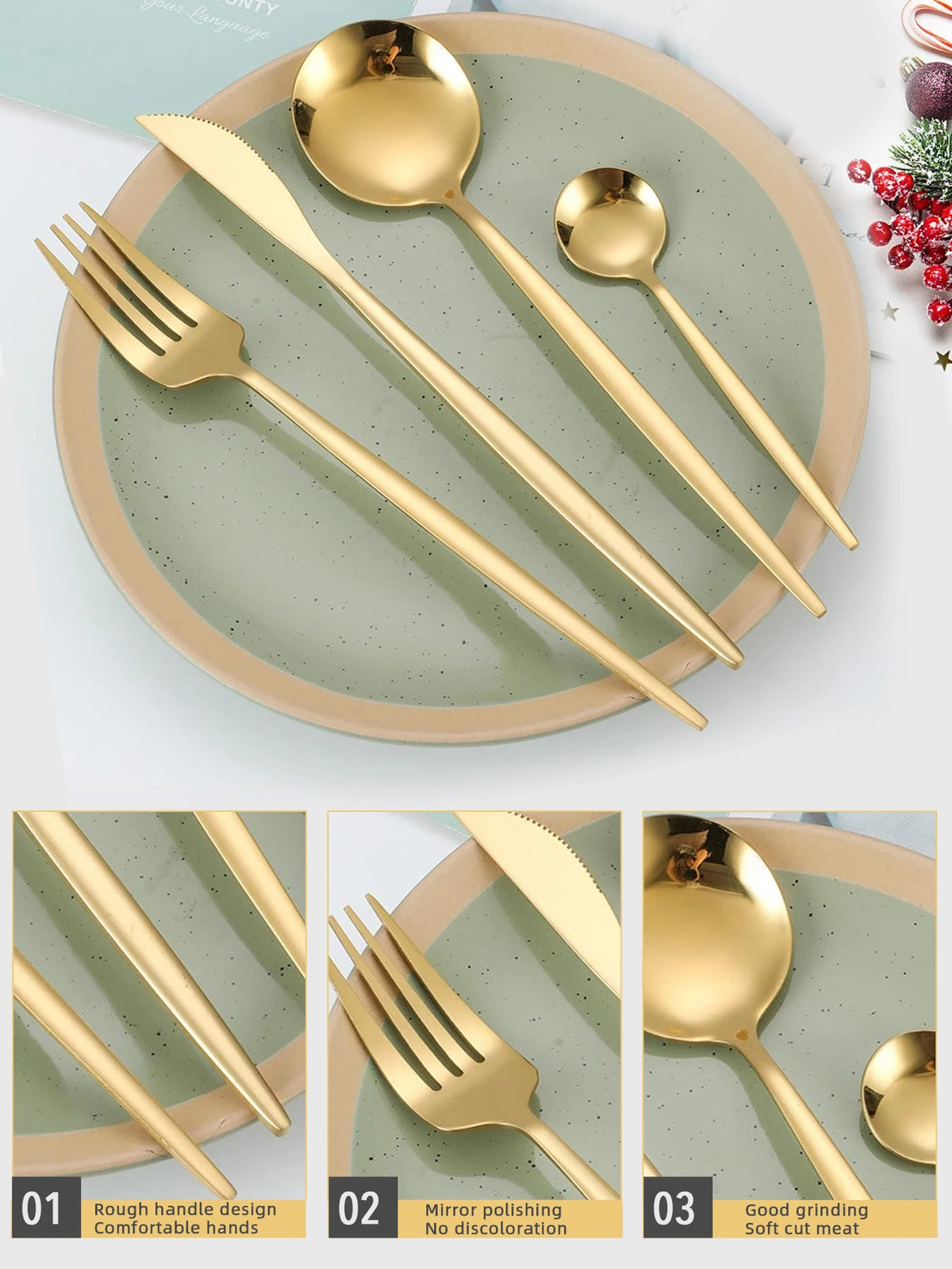 24pcs Dinnerware Set Stainless Steel Tableware Set Knife Fork Spoon Flatware Set Cutlery Set Knife Fork Spoon Tea Spoon