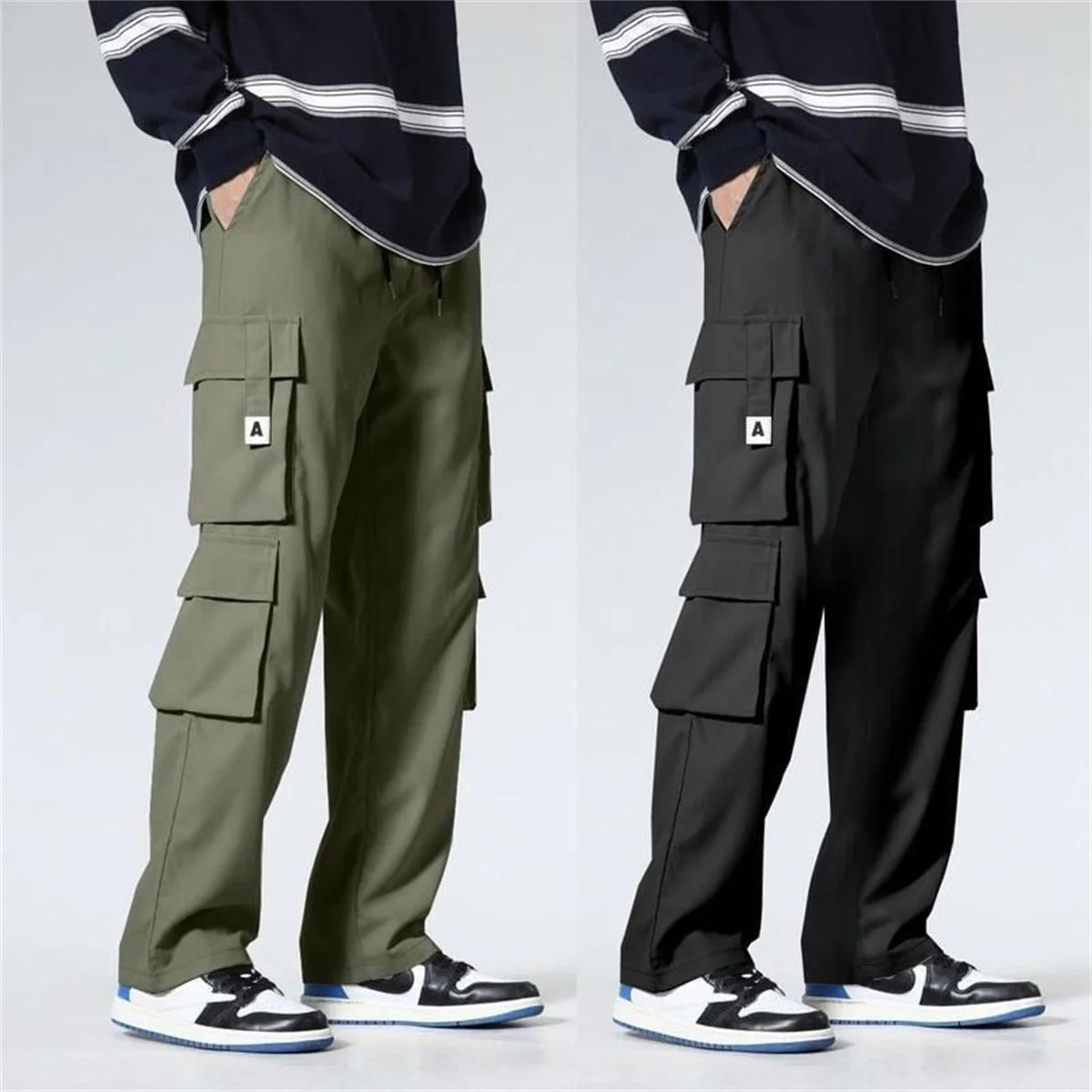 Men's Workwear Pants Straight Leg Casual Car Repair Trousers Multi-Pocket Durable Breathable Comfortable Military Green