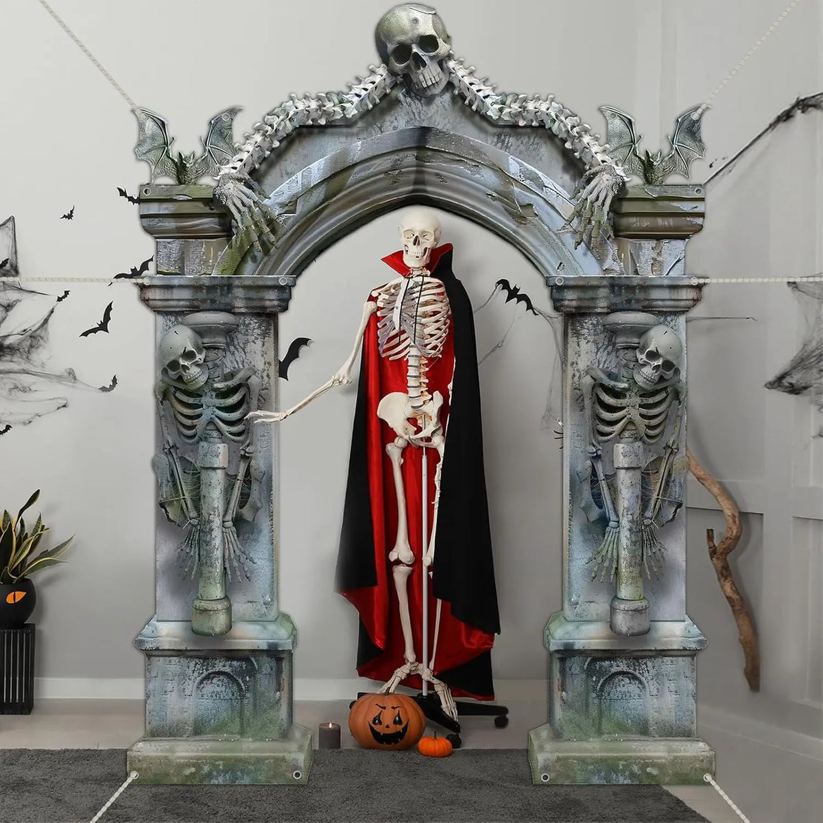 Halloween Skeleton Party Decorations Scary Tombstones Door Banner Creepy Bats Photo Booth Props Large Horror Graveyard Photograp