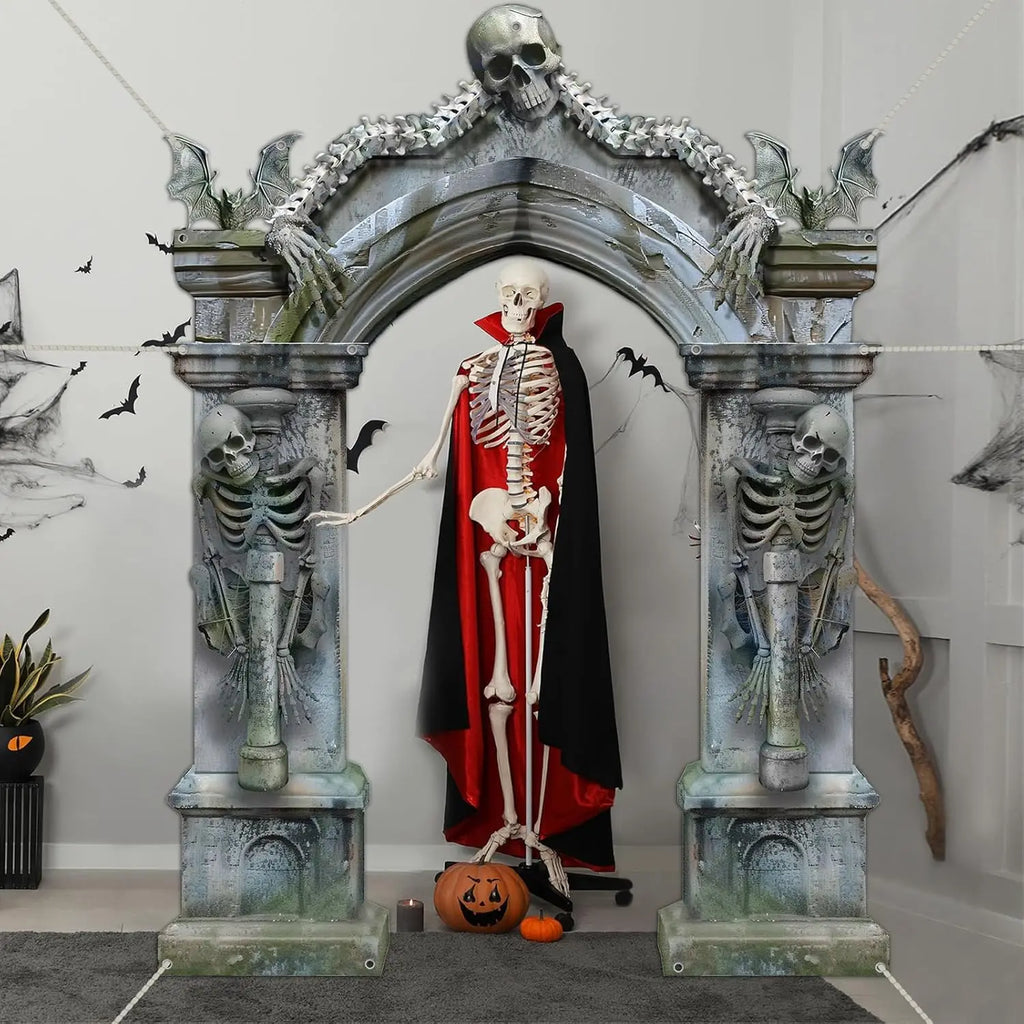 Halloween Skeleton Party Decorations Scary Tombstones Door Banner Creepy Bats Photo Booth Props Large Horror Graveyard Photograp