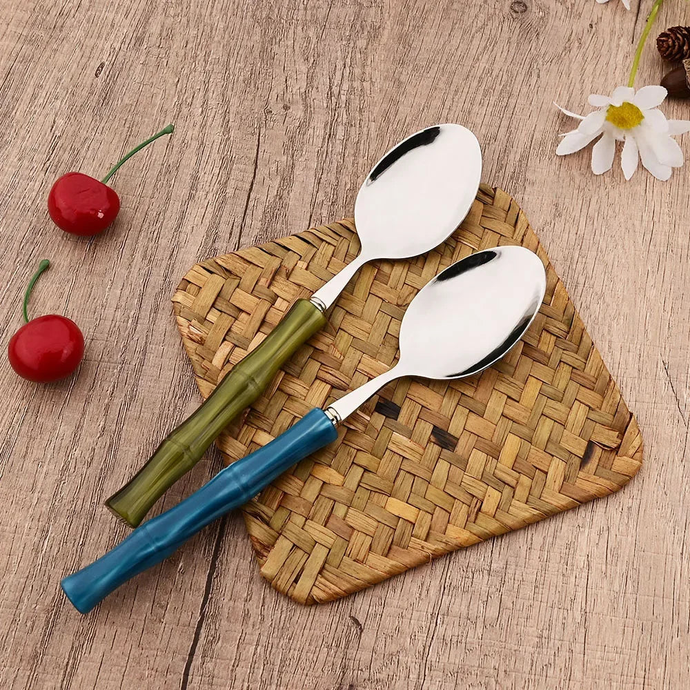8Pcs Cutlery Sets Stainless Steel Dinnerware Sets Silver Acrylic Handle Tableware Western Food Knife Fork Teaspoon Cutleries