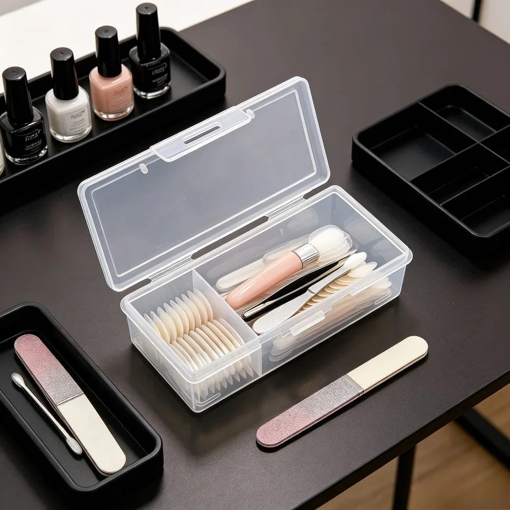 For Clear Plastic Storage Box With Hinged Lid Stackable Small Container For Cotton Swab Craft Hardware Cosmetic Accessories Case