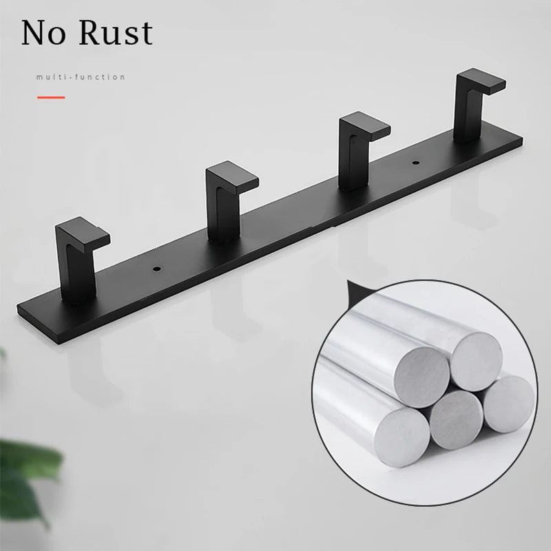 Bathroom Space Robe Hook Wall Mounted Aluminum Clothes Coat Hook Wall Hanger Black Brushed Golden Bathroom Accessories 3-6 Hooks