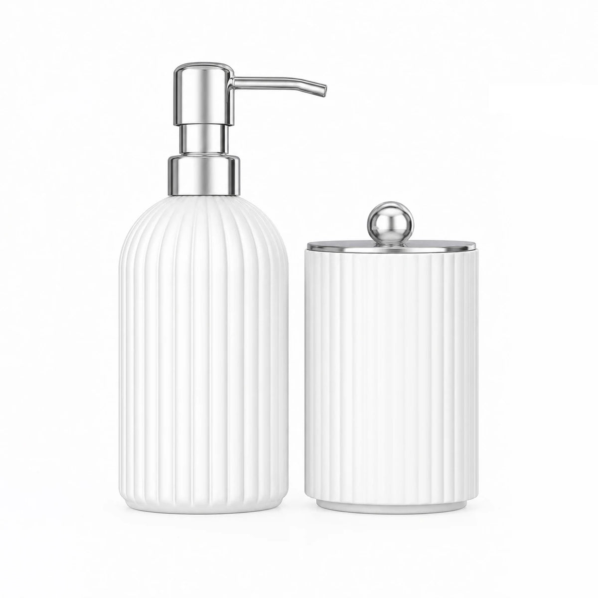 3pcs/set White Bathroom Accessories Set, Farmhouse Organizer with Soap Dispenser, Qtip Jar and Tray for Bathroom Sink