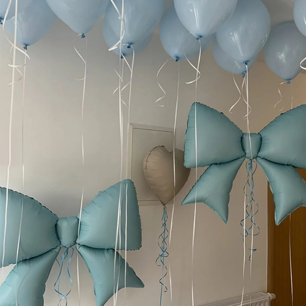 Blue Bow Balloon and Bear Balloon Set Blue Balloon for Shower, Baby Party, Birthday Party Decoration