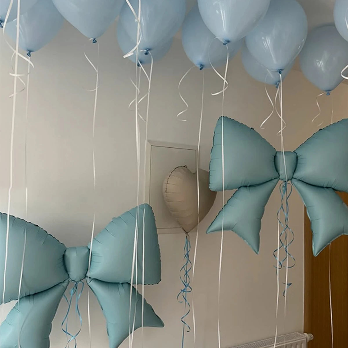 Blue Bow Balloon and Bear Balloon Set Blue Balloon for Shower, Baby Party, Birthday Party Decoration