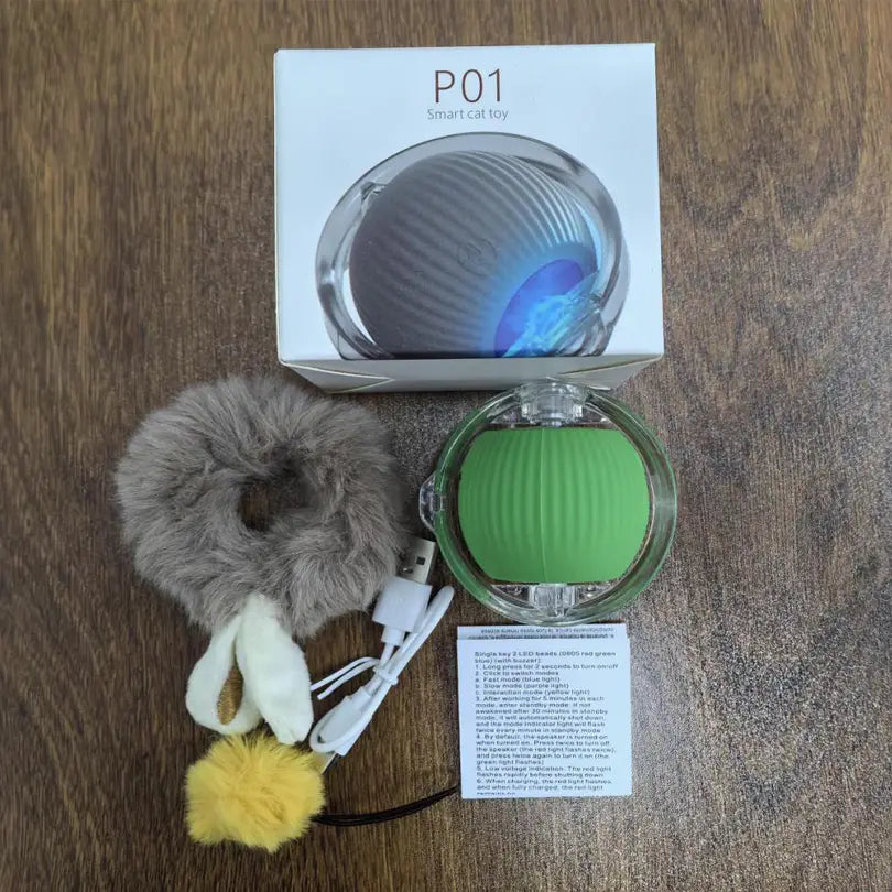 juguete esférico transparente e interactivo de diseño elegante con luz interna verde y cable de carga USB, fabricado en China continental, diseñado para un juego atractivo en el conjunto de bolsita de rodillo de juguetes de gato interactivos