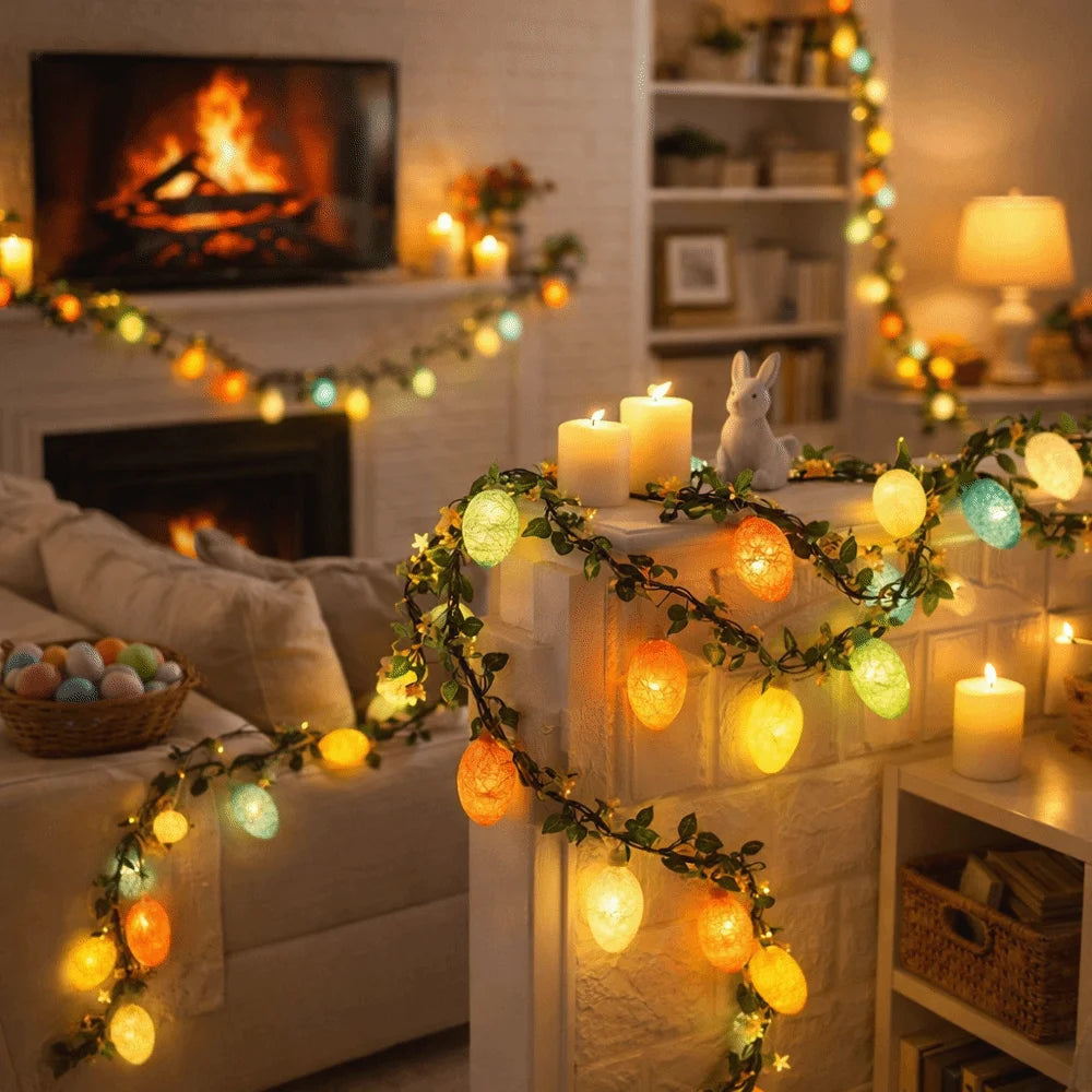 Luminous Easter Egg Wreath 10 LED Lights 2M Easter Twig Garland Crack Easter Egg Waterproof Artificial Easter Lights String