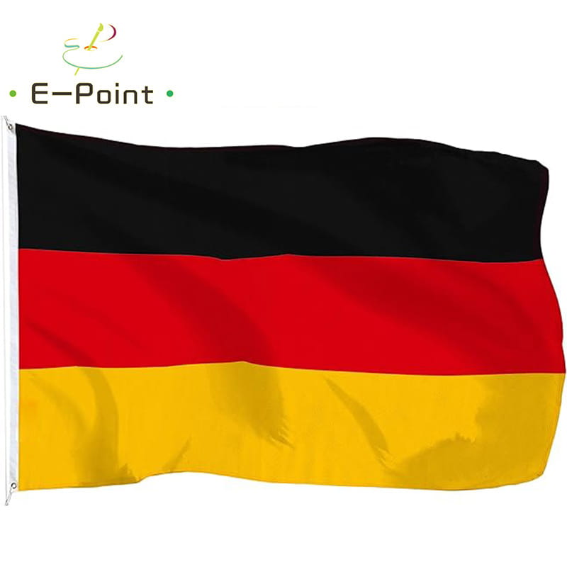Deutsche Flagge mit roten, schwarzen und goldenen horizontalen Streifen sowie einer weißen Stangenhülse, flach dargestellt.
