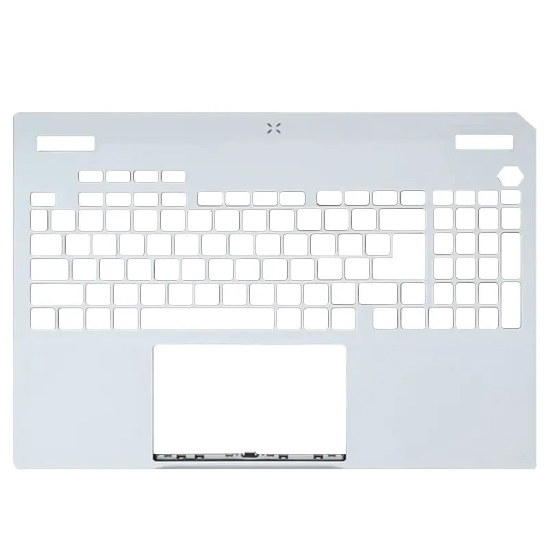 Silbernes ASUS-TUF-Gaming-A16-Ersatz-Laptopgehäuseschalen-Set mit minimalistischem Tastatur-Deck und weißen Tastenöffnungen für Gaming-A16-/F16-Modelle