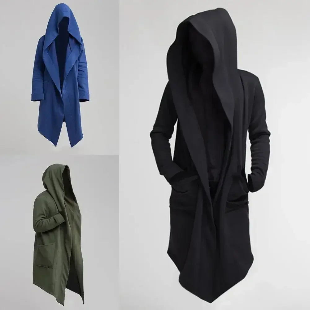 New Autumn Winter Thicken Warm Trench Coat Men Solid Casual Loose Hooded Long Jackets Leisure Warm Fleece Male Thick Cardigan