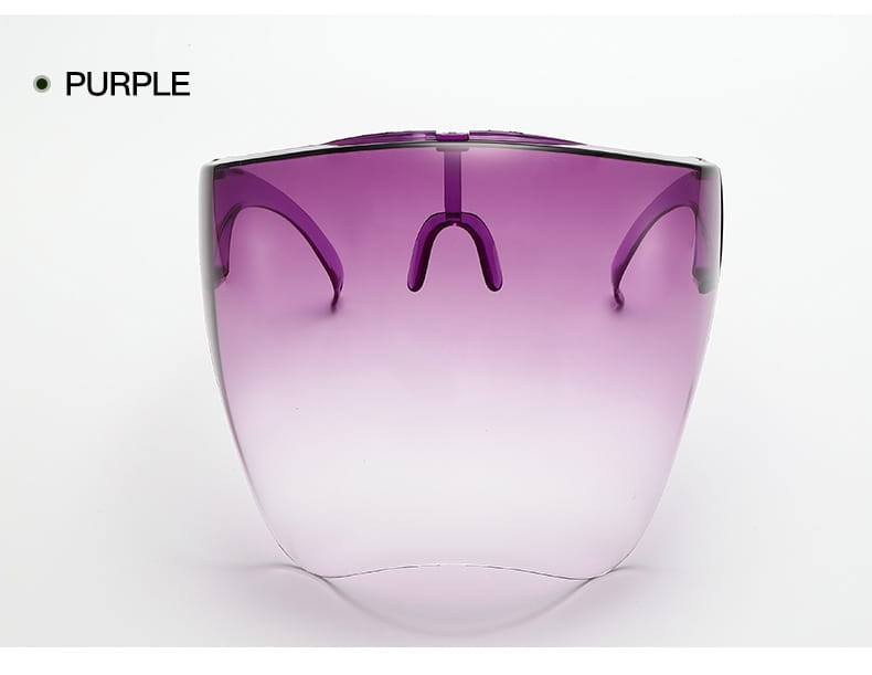 Full face safety glasses protective face shield mask with purple gradient lens, sleek modern design, and transparent frame providing advanced protection glasses features.