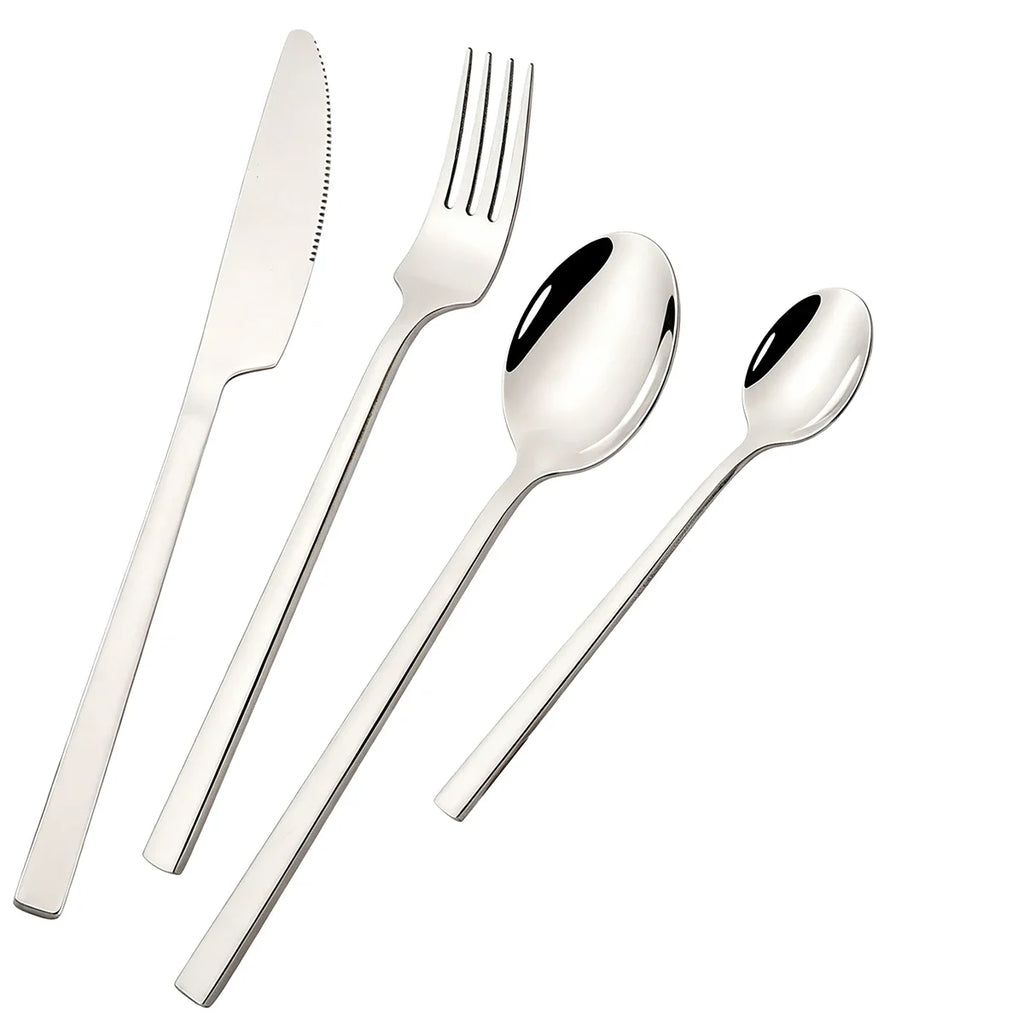 4pcs High-quality Mirror Dinnerware Set Silver Stainless Steel Tableware Set Reusable Knife Fork Spoon Dining Table Utensils