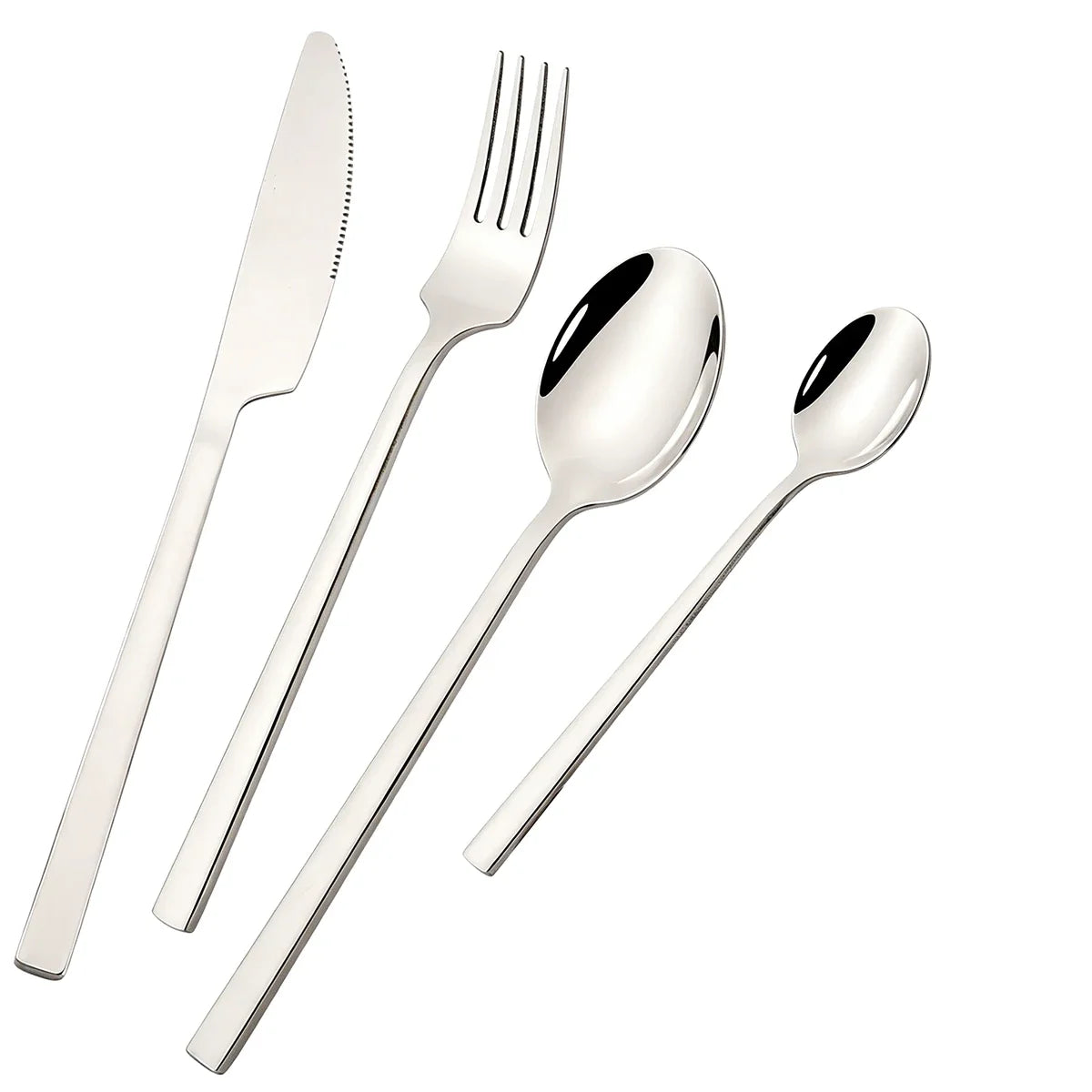 4pcs High-quality Mirror Dinnerware Set Silver Stainless Steel Tableware Set Reusable Knife Fork Spoon Dining Table Utensils
