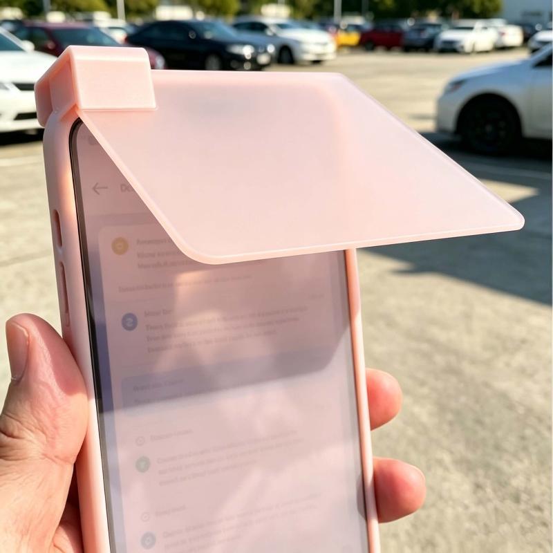 rosafarbener, halbtransparenter Telefonschirm aus Sonnenblend-Schutzfolie mit kleinem Clip oben, ausgelegt als Anti-Blend-Plattenabdeckung für Telefon-Sonnenblendengehäuse