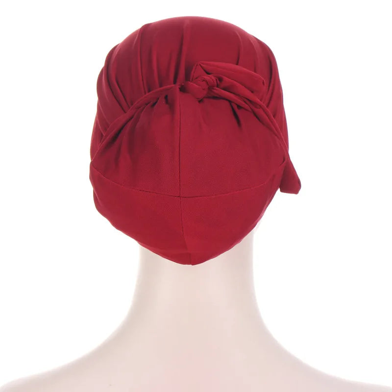 New Faon Women Spring Autumn Warm Hat Solid Color Tie-Wrap Headscarf Cap Outdoor Soild Female Muslim Hijabs Women Beanies