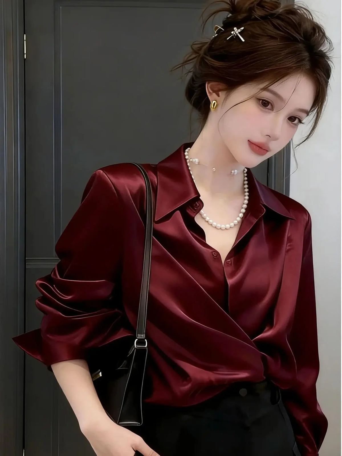 Women's Shirts & Blouses Spring Summer New Long Sleeve Button Up White Satin Top Thin Office Lady Work Wear Female Clothing Hot