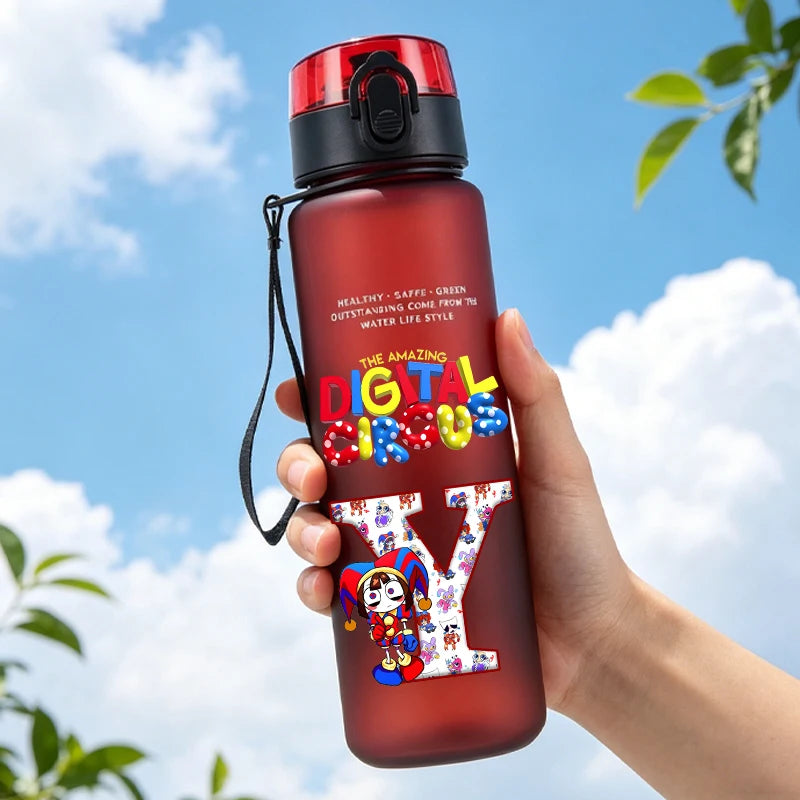 The Amazing Digitals Circus Water Bottle with Straw 650ml Kids Kawaii Letter A-Z Cup Girls Boys Outdoor Sports Mug Children Gift