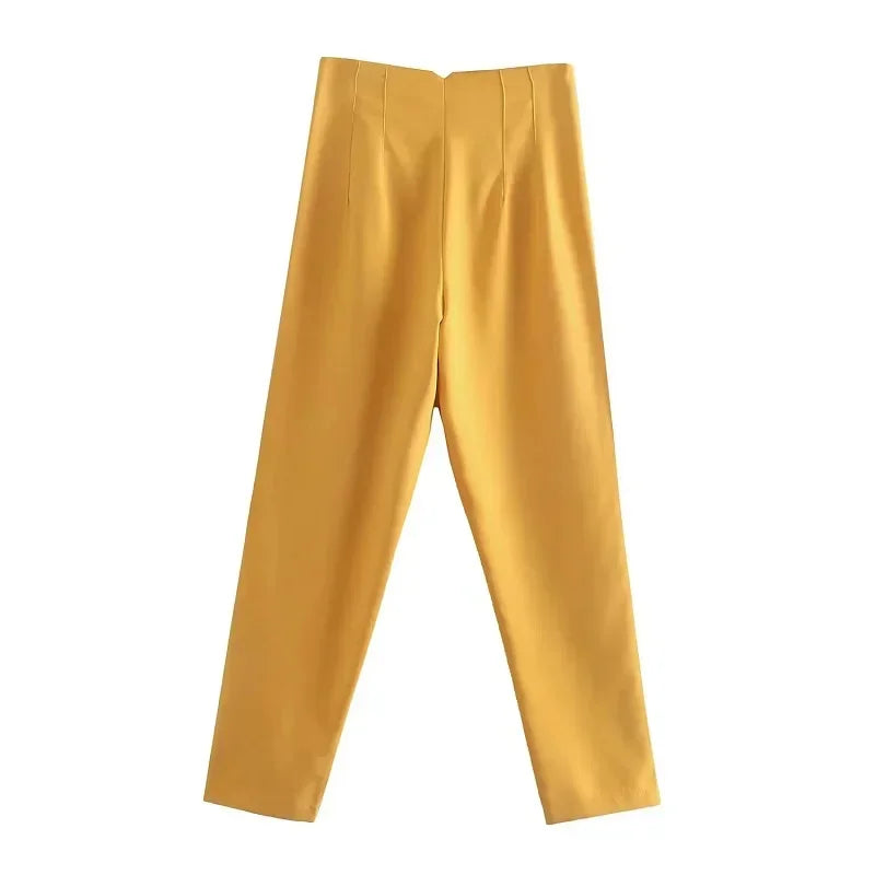 HXAO Office Wear Women'S Formal Pants Pleated High Waist Pants For Women Casual White Cropped Trousers Blackpink Woman Pants
