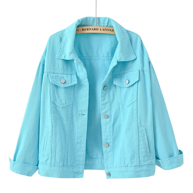 Women's Denim Jacket Spring Autumn Short Coat Pink Jean Jackets Casual Tops Purple Yellow White Loose Tops Lady Outerwear