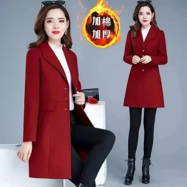 2025 Autumn/Winter New Woolen Coat for Women Medium to Long Slim Single-breasted Fashion Wool Coat Female Thick Casual Overcoat