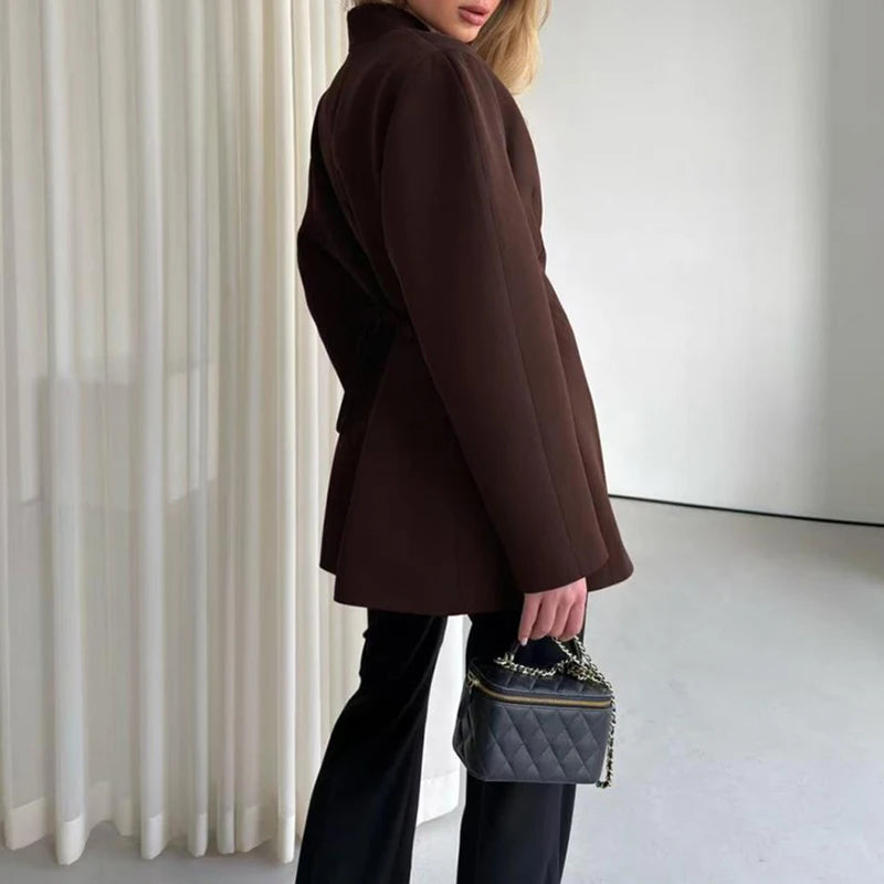 Elegant Black Women's Party Coat for Fall Winter French Style Simple V-neck Commute Jacket Temperament Long Sleeve Fit Outerwear