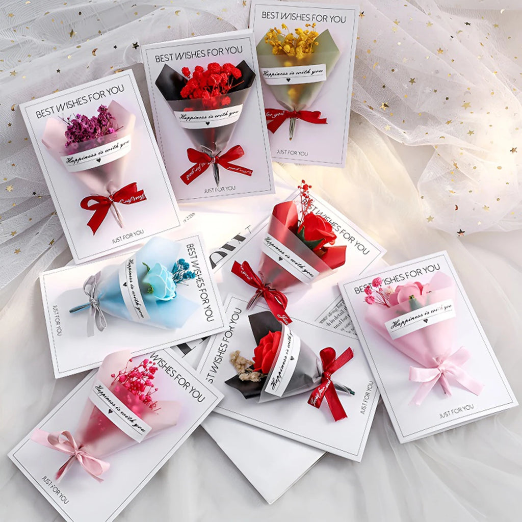 1PC Eternal Flower Valentine's Day Card Thanksgiving Mother's Day Handmade Card Creative Birthday Gift Blessing Message Card ﻿