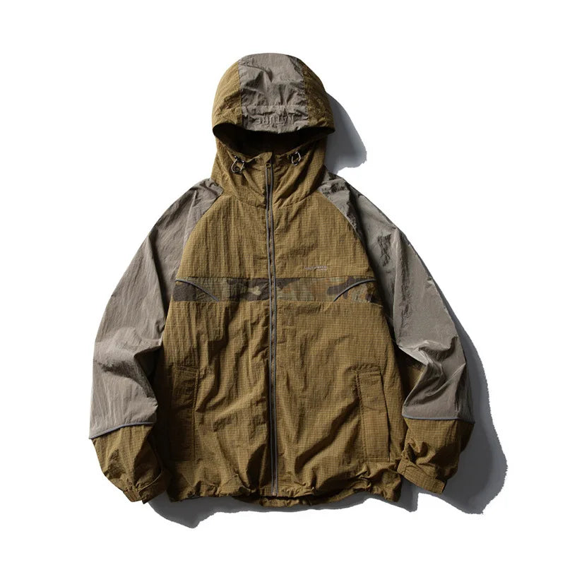 Mountain Outdoor Style Water - Resistant Hooded Jacket for Men, European & American Trendy Brand Trench - Coat Design With