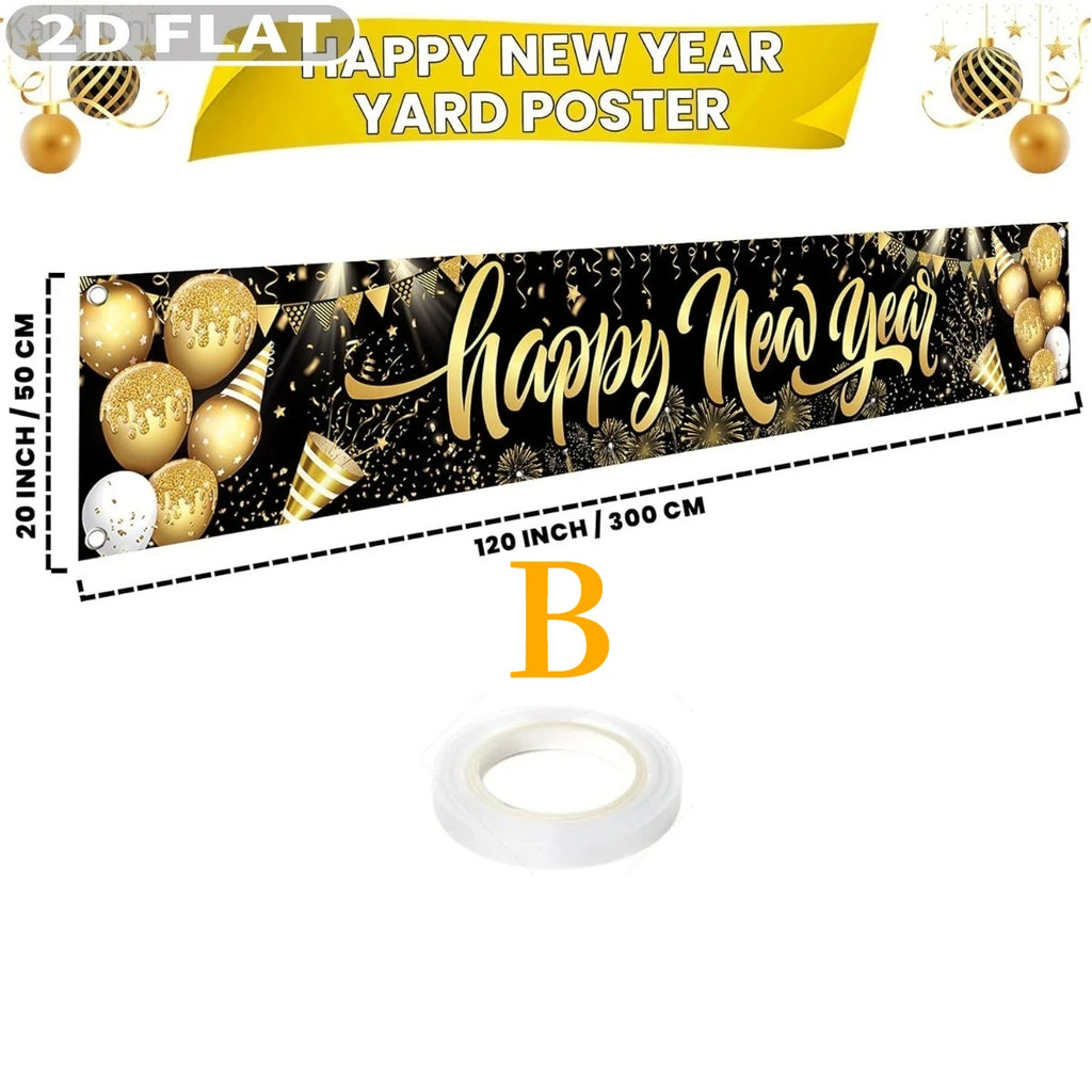 2D FLAT 1pc Happy New Year Studio Props Polyester Banner 2026 - New Year Yard Sign For NYE Decorations 2026 | New Years Decor