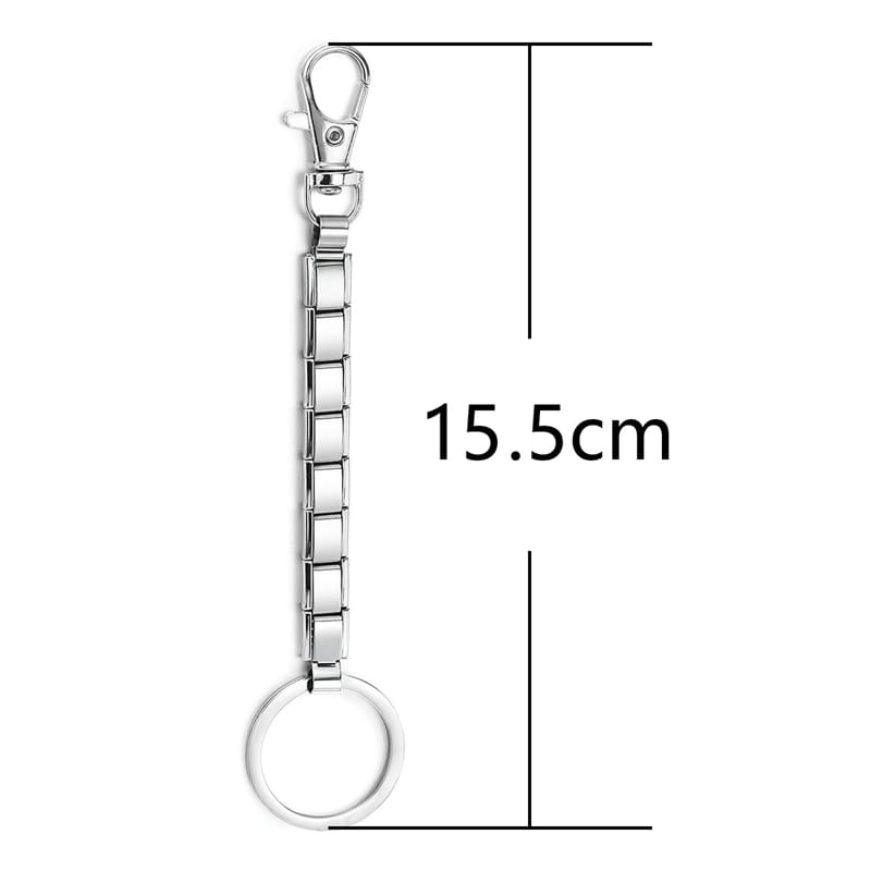 Llavero con dije de eslabones italianos con acabado plateado, que presenta un diseño de cadena entrelazada elegante y un broche tipo langosta resistente para uso personalizado en bricolaje.
