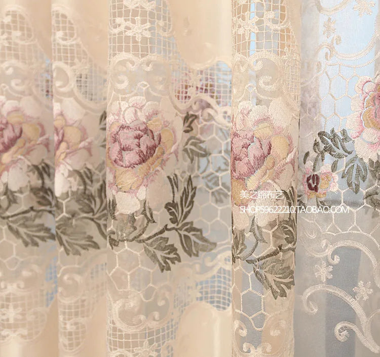 Embroidered Yarn Luxury Curtains for Living Dining Room Bedroom Semi Blackout Hollowed-out Pastoral Fashion Jacquard Custom