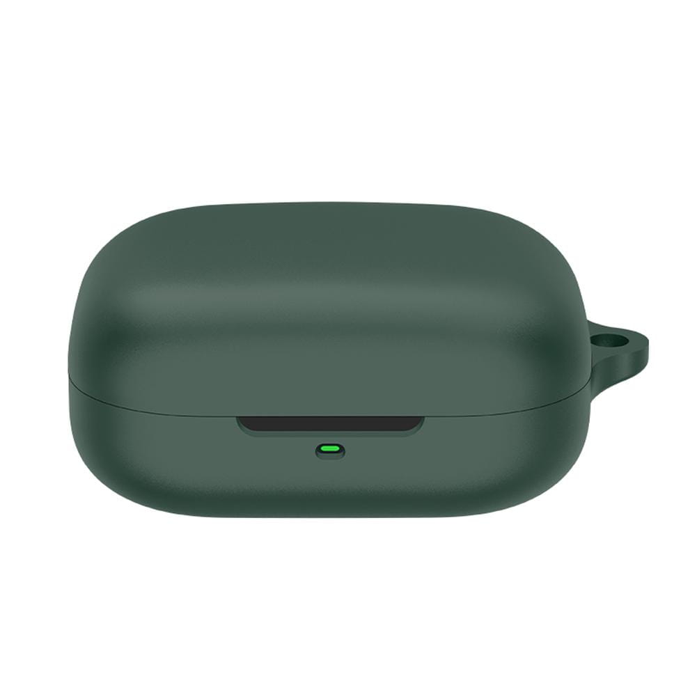 Dark green matte-finish silicone AirPods Pro case protective cover with a subtle textured surface and an integrated loop handle shown from the back side.