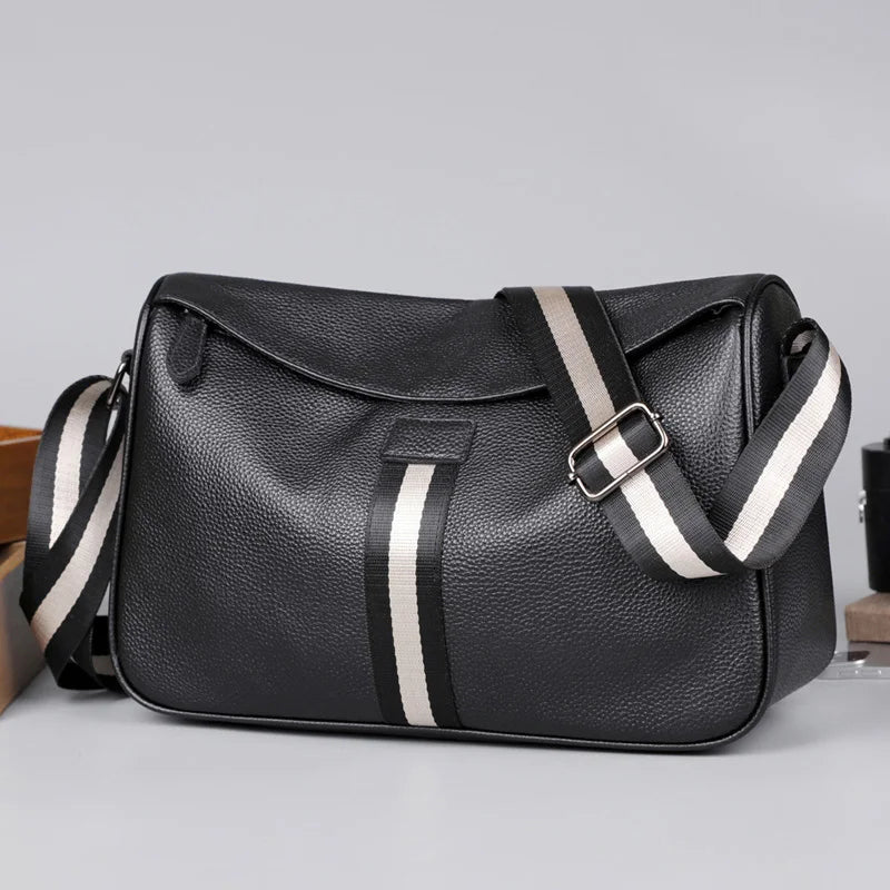 Genuine Leather Men's Casual Crossbody Bag, Fashionable and Versatile Shoulder Bag, Large Capacity Business Casual Commuter Bag, Can Hold Ipad, Water Bottle, Documents, Etc., Suitable for Daily Outings, Office Work and Travel