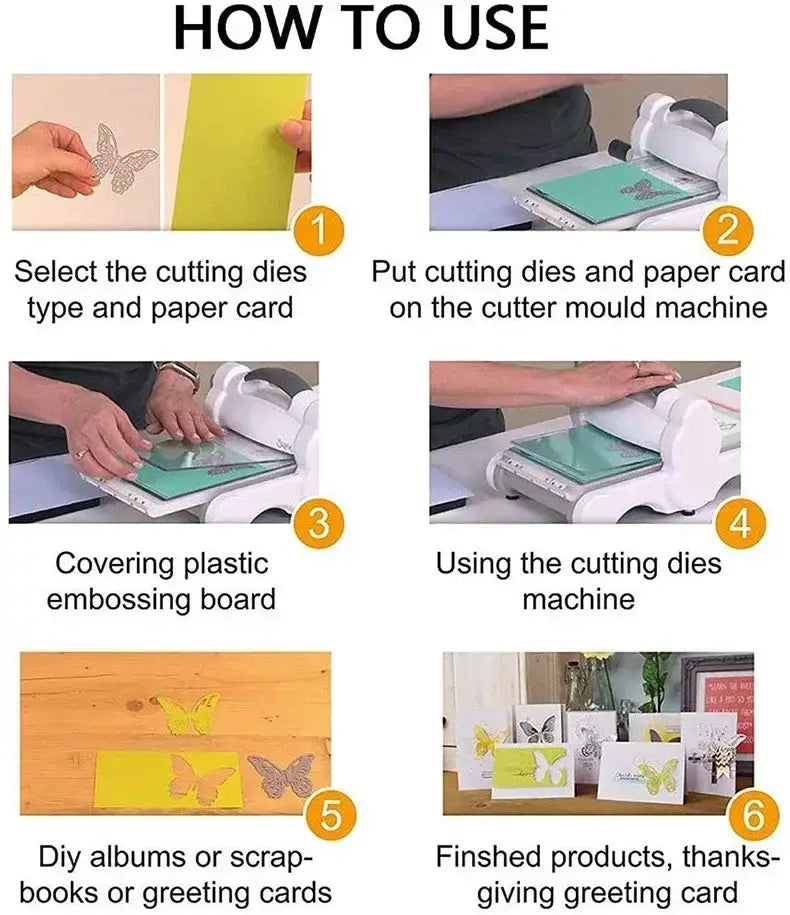 White plastic cutting die machine with handle and adjustable rollers for precision paper crafting in a Christmas metal cutting die and stamp set.