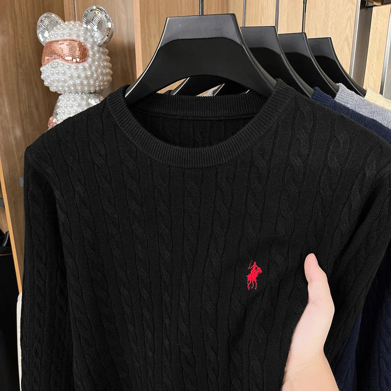 2026 New Men's Long Sleeved Knitted Sweater, Round Neck Jacquard Embroidered Pullover, Casual and Fashionable Men's Clothing Top