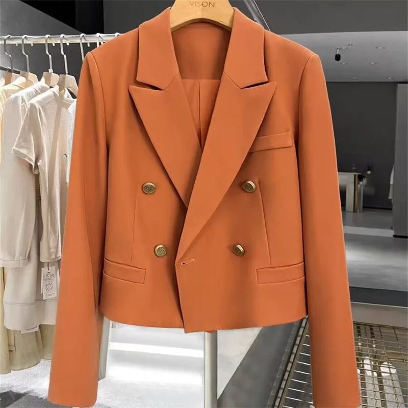 Blazers Woman Clothing 2025 New All-match Korean Chic Tops Double-breasted Suit Coat Ladies Office Suit Female Outerwear