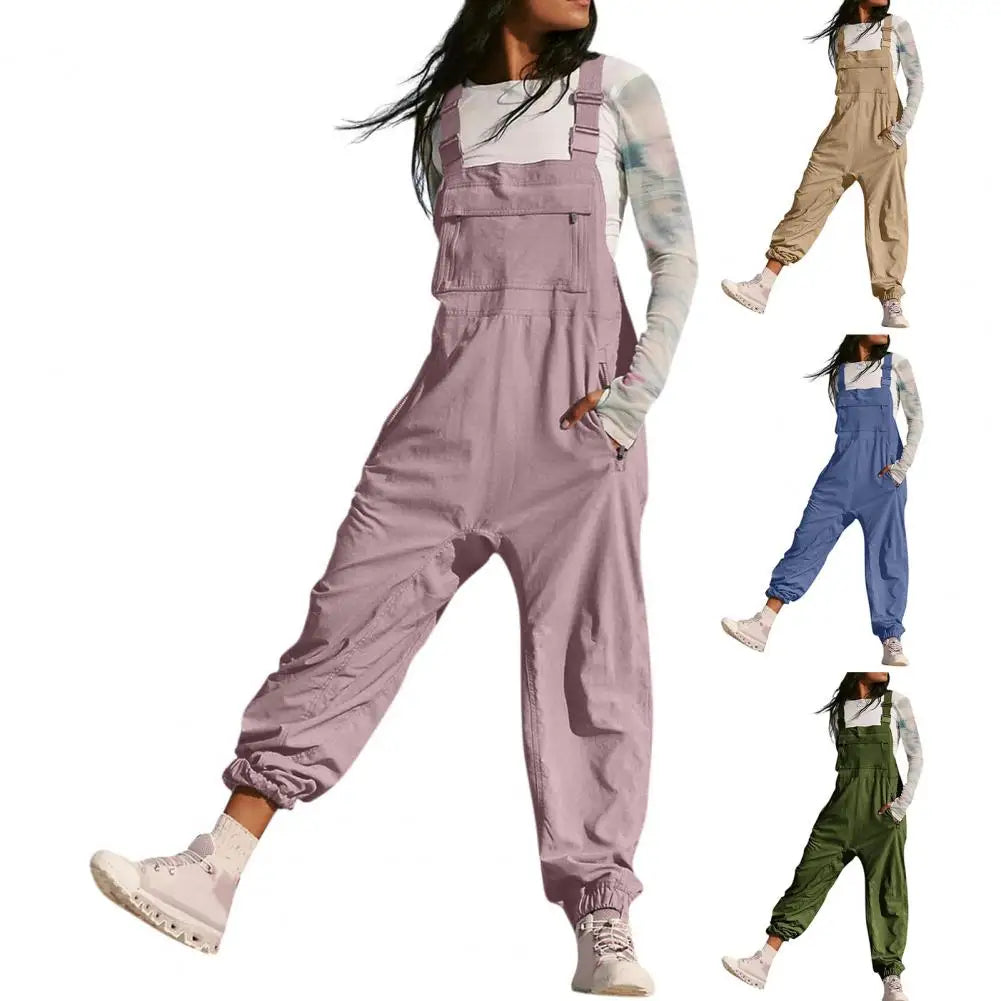Women Jumpsuit Loose Style Overalls Boho Solid Color Square Collar Playsuits Sleeveless Rompers Summer Casual Clothes