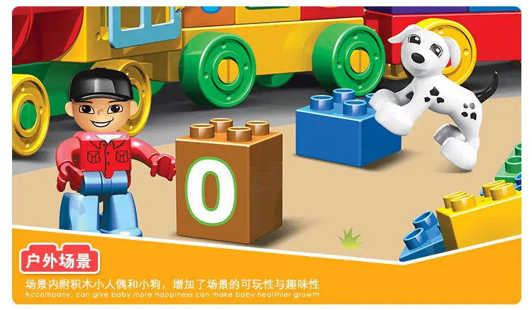 a white and black spotted dalmatian puppy figurine in a playful pose made of plastic featured in the puzzle digital train building block set 188-22-s
