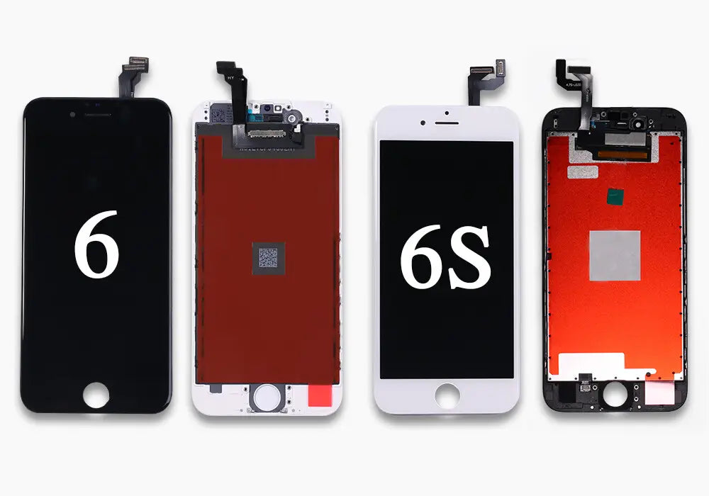 ensemble écran tactile plus LCD iPhone 6 noir, avec le chiffre 6 blanc affiché sur l’écran LCD sombre, pour le remplacement iPhone 5 à 8 Plus.