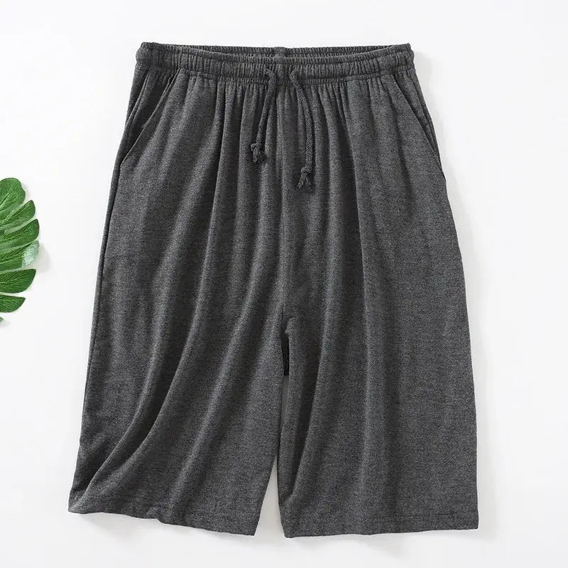 Herren-Modal-Cotton-Loungewear-Shorts in dunkelgrau melierter Baumwolle mit elastischem Bund und Kordelzug.